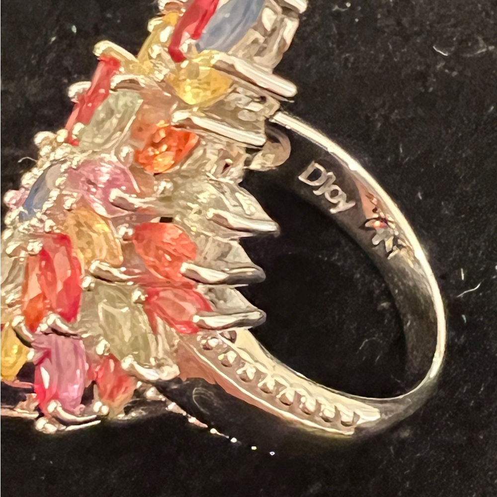 Multi Sapphire .925 Silver Gemstone Cluster Ring - Picture 3 of 6
